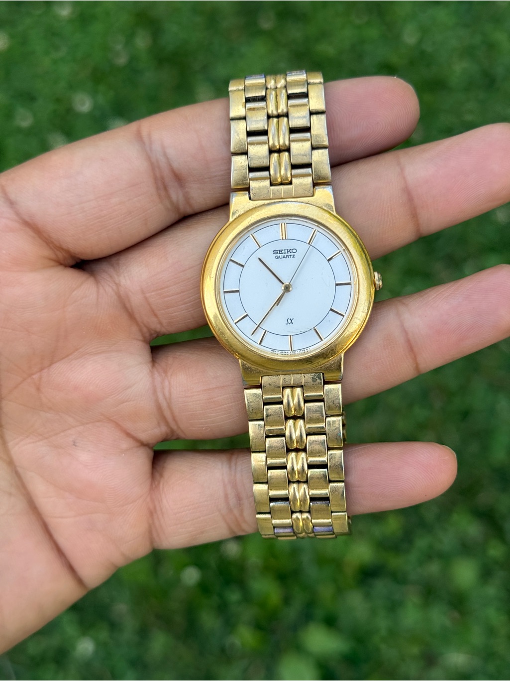 Seiko Vintage Rare Gold Tone Quartz Classic Dress Watch With White Dial Mens